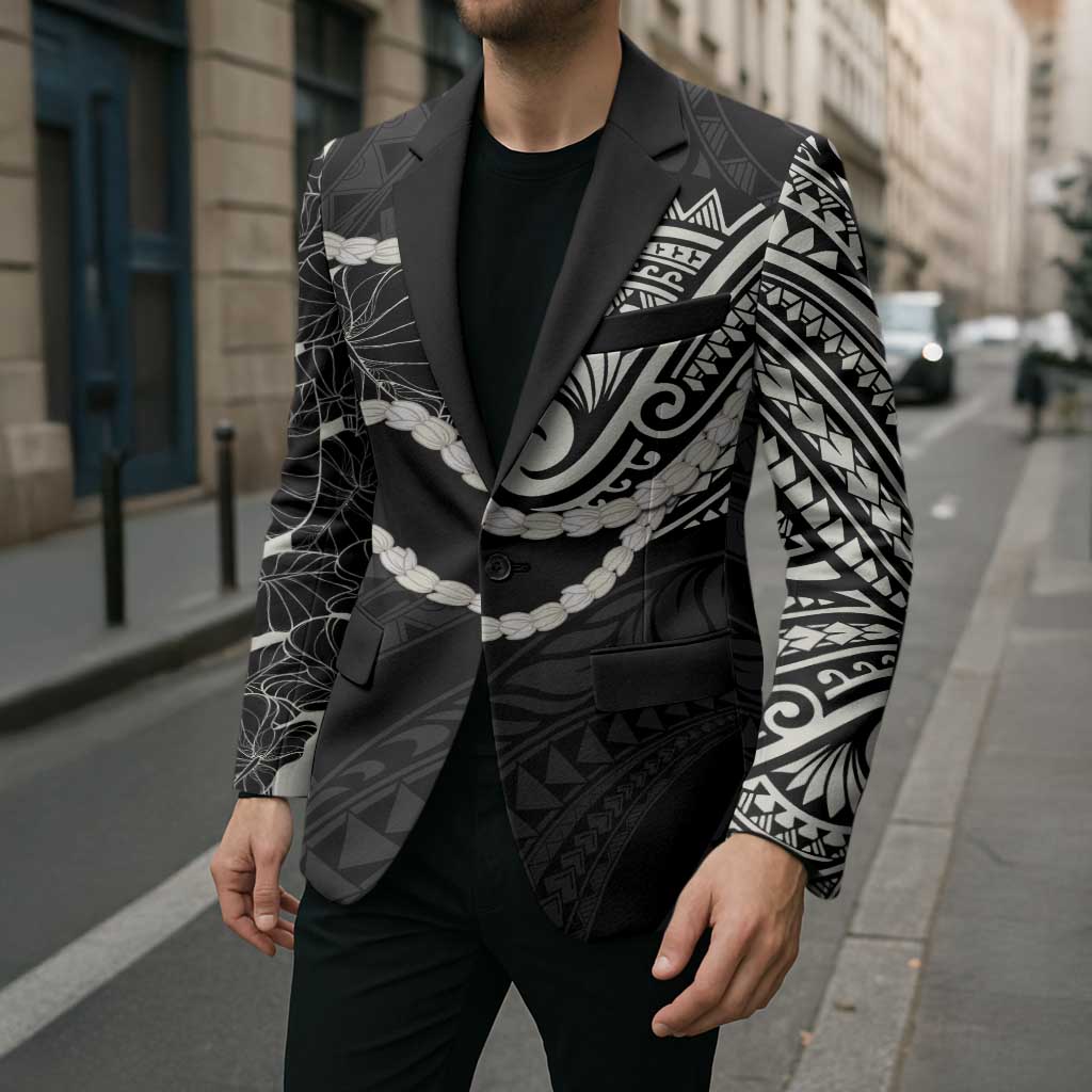 Aloha Hawaii Kalo Pikake Lei Blazer Chest Tattoo Black Hawaiian Pattern LT14 - Polynesian Pride