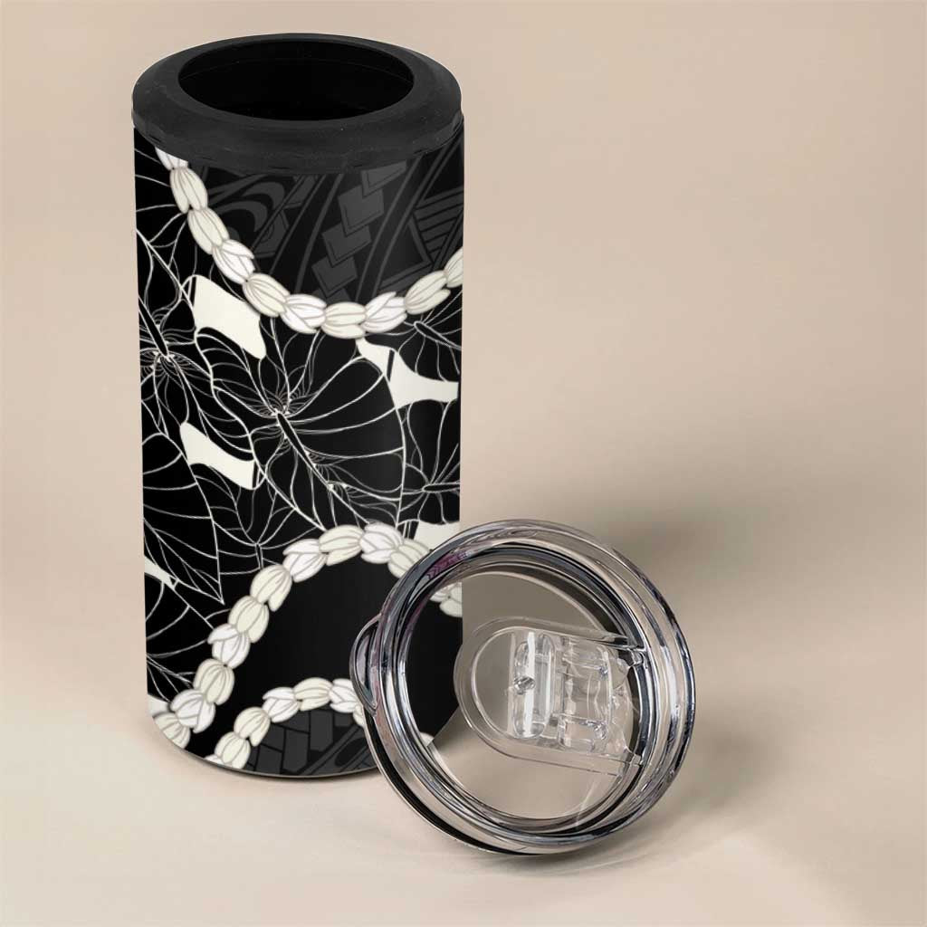 Aloha Hawaii Kalo Pikake Lei 4 in 1 Can Cooler Tumbler Chest Tattoo Black Hawaiian Pattern LT14 - Polynesian Pride