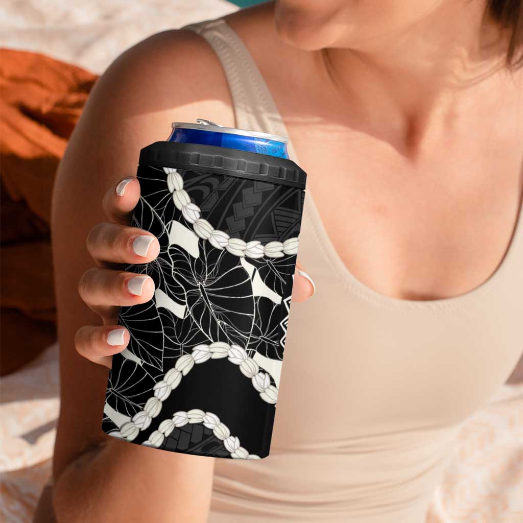 Aloha Hawaii Kalo Pikake Lei 4 in 1 Can Cooler Tumbler Chest Tattoo Black Hawaiian Pattern LT14 - Polynesian Pride