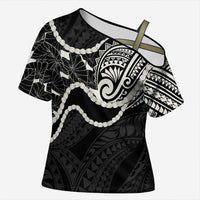 Aloha Hawaii Kalo Pikake Lei Cross Shoulder Shirt Chest Tattoo Black Hawaiian Pattern LT14 Female Black - Polynesian Pride