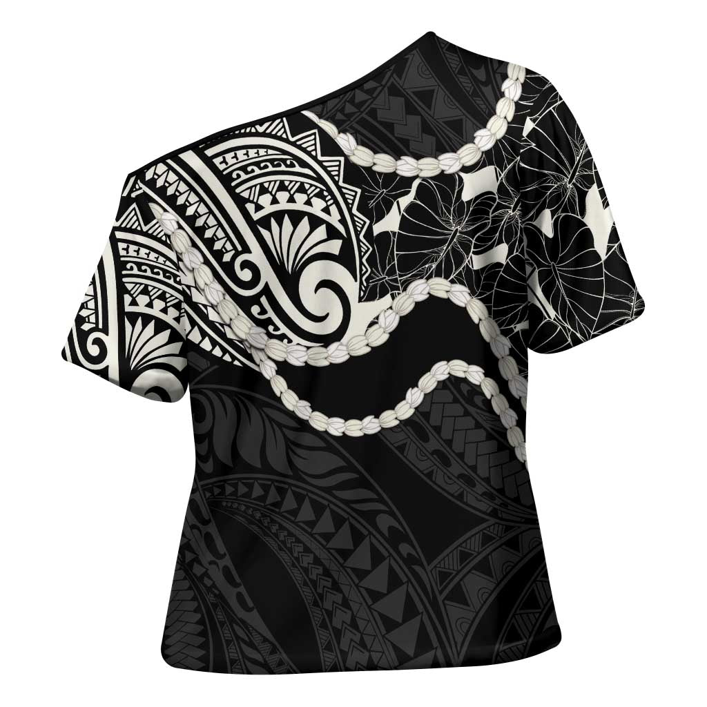 Aloha Hawaii Kalo Pikake Lei Cross Shoulder Shirt Chest Tattoo Black Hawaiian Pattern LT14 - Polynesian Pride