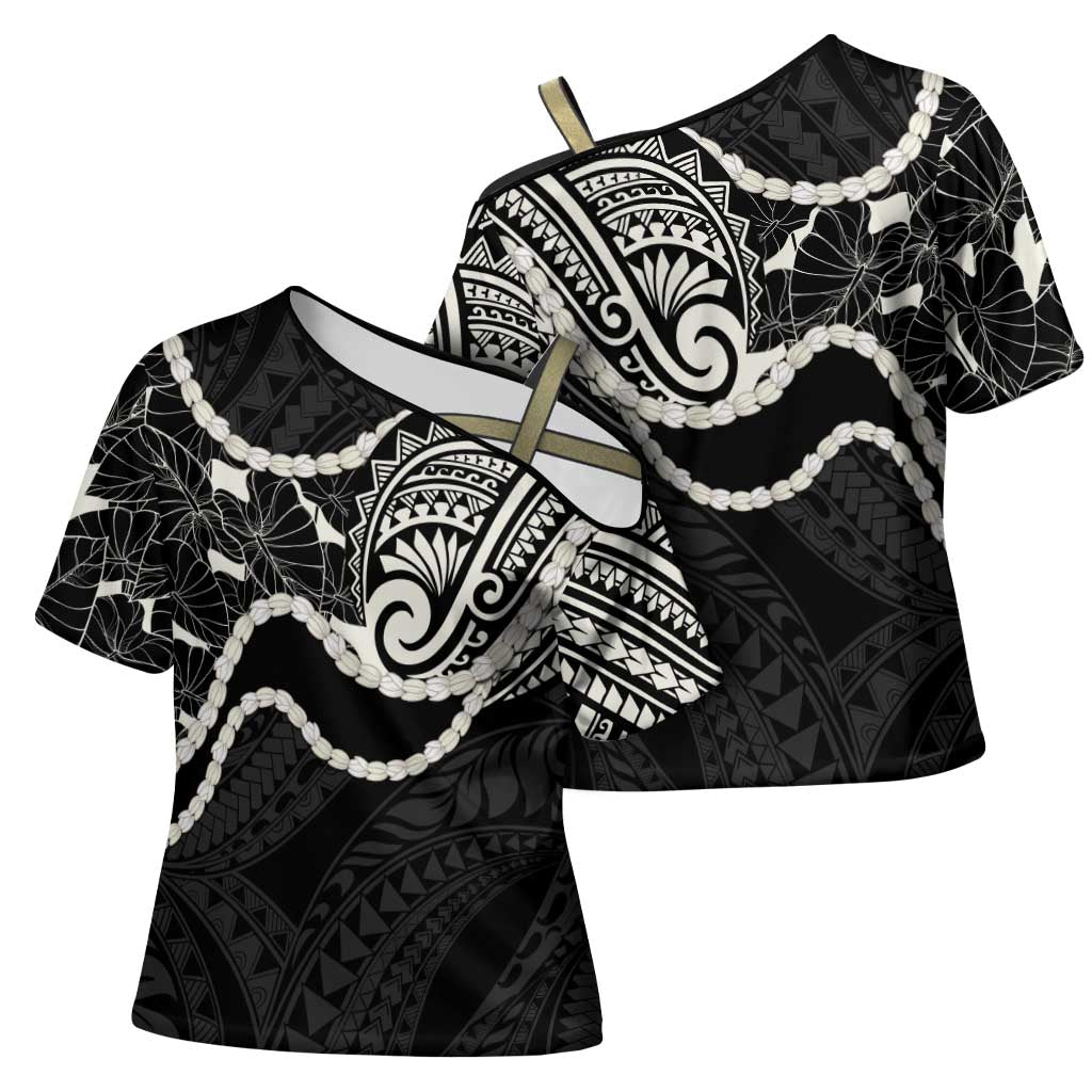 Aloha Hawaii Kalo Pikake Lei Cross Shoulder Shirt Chest Tattoo Black Hawaiian Pattern LT14 - Polynesian Pride