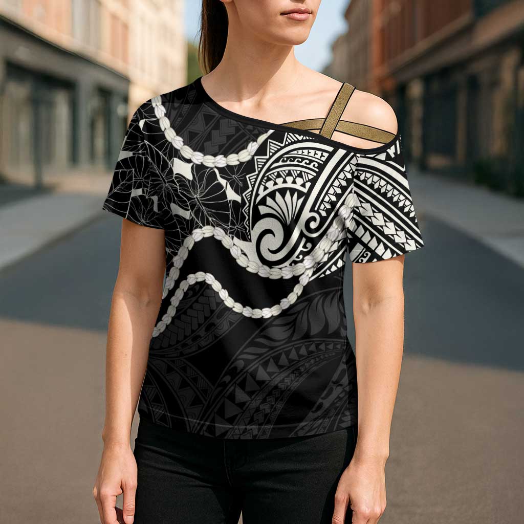 Aloha Hawaii Kalo Pikake Lei Cross Shoulder Shirt Chest Tattoo Black Hawaiian Pattern LT14 - Polynesian Pride