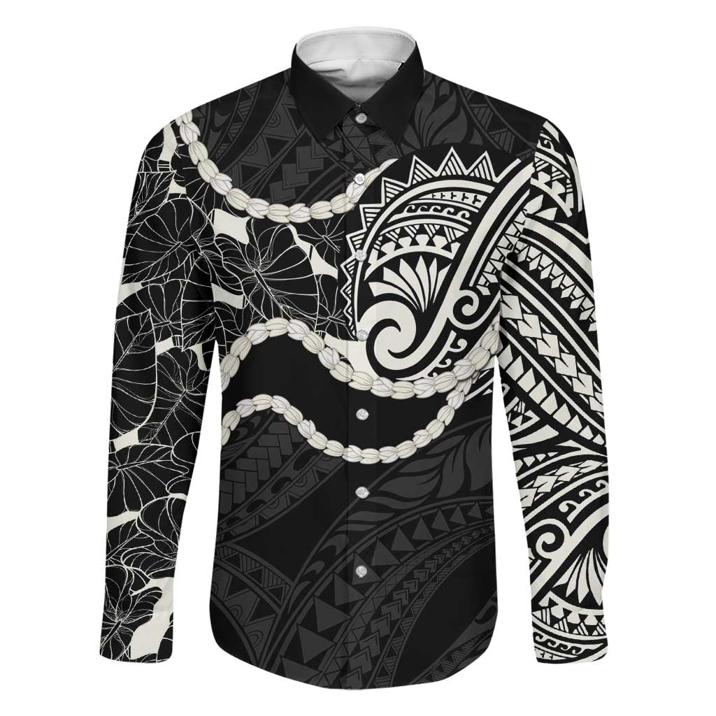 Aloha Hawaii Kalo Pikake Lei Family Matching Mermaid Dress and Hawaiian Shirt Chest Tattoo Black Hawaiian Pattern