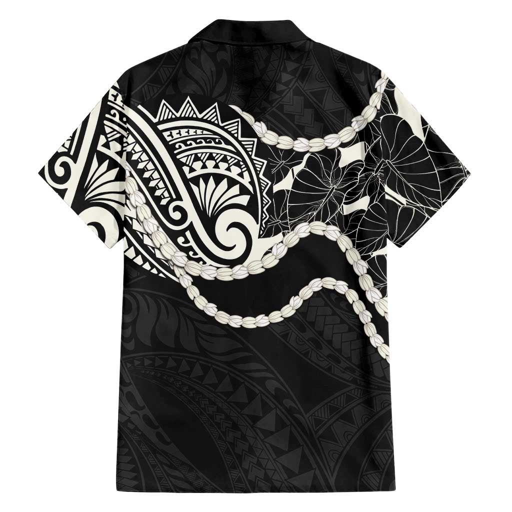 Aloha Hawaii Kalo Pikake Lei Family Matching Off The Shoulder Long Sleeve Dress and Hawaiian Shirt Chest Tattoo Black Hawaiian Pattern