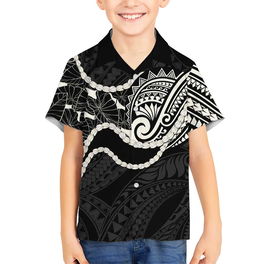 Aloha Hawaii Kalo Pikake Lei Family Matching Off The Shoulder Long Sleeve Dress and Hawaiian Shirt Chest Tattoo Black Hawaiian Pattern