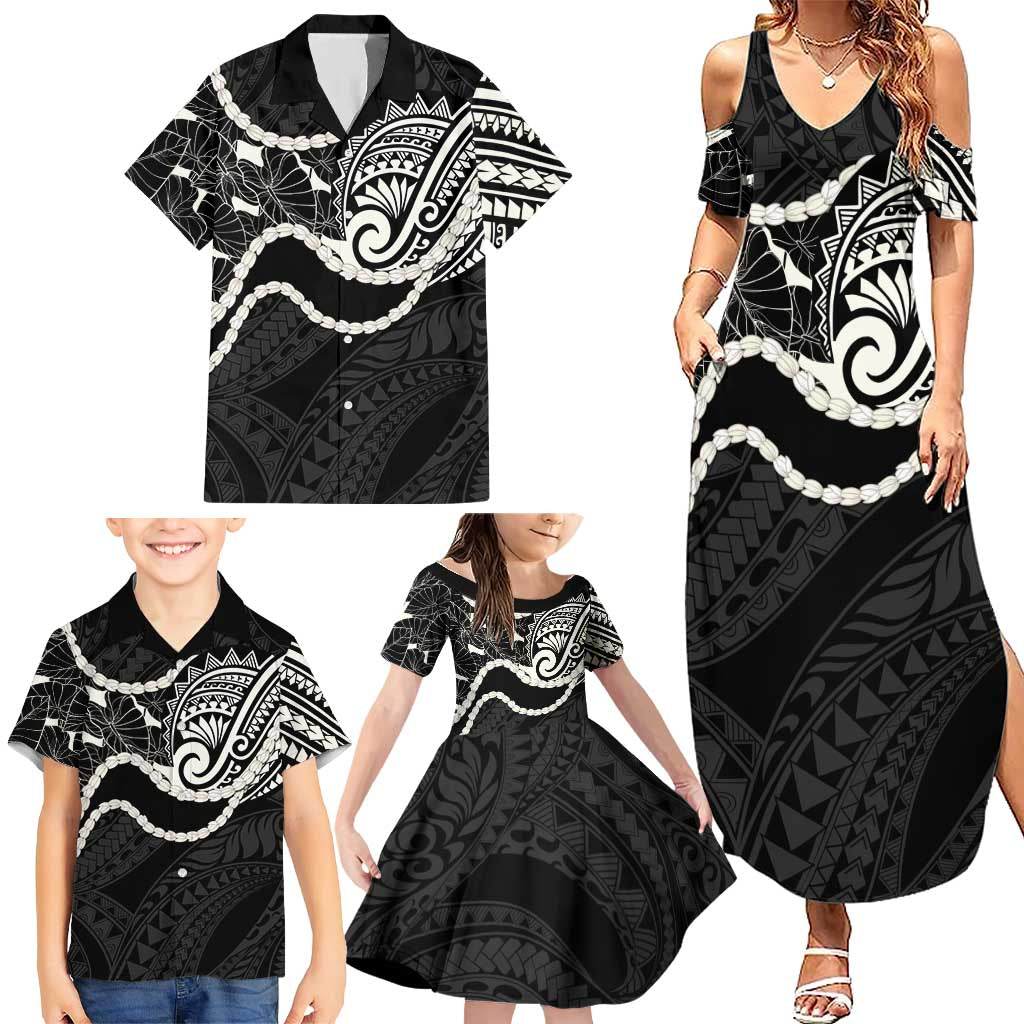 Aloha Hawaii Kalo Pikake Lei Family Matching Summer Maxi Dress and Hawaiian Shirt Chest Tattoo Black Hawaiian Pattern LT14 - Polynesian Pride