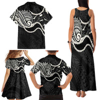 Aloha Hawaii Kalo Pikake Lei Family Matching Tank Maxi Dress and Hawaiian Shirt Chest Tattoo Black Hawaiian Pattern