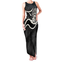Aloha Hawaii Kalo Pikake Lei Family Matching Tank Maxi Dress and Hawaiian Shirt Chest Tattoo Black Hawaiian Pattern