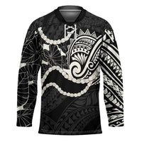 Aloha Hawaii Kalo Pikake Lei Hockey Jersey Chest Tattoo Black Hawaiian Pattern LT14 Unisex Black - Polynesian Pride