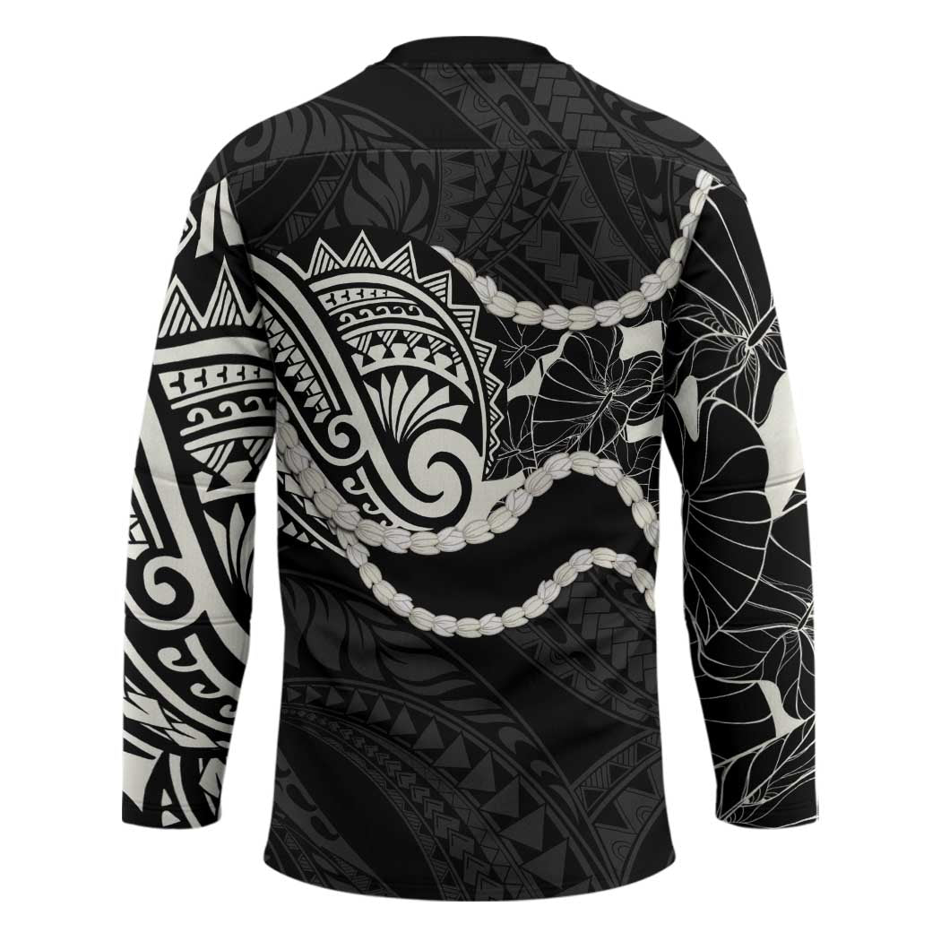 Aloha Hawaii Kalo Pikake Lei Hockey Jersey Chest Tattoo Black Hawaiian Pattern LT14 - Polynesian Pride