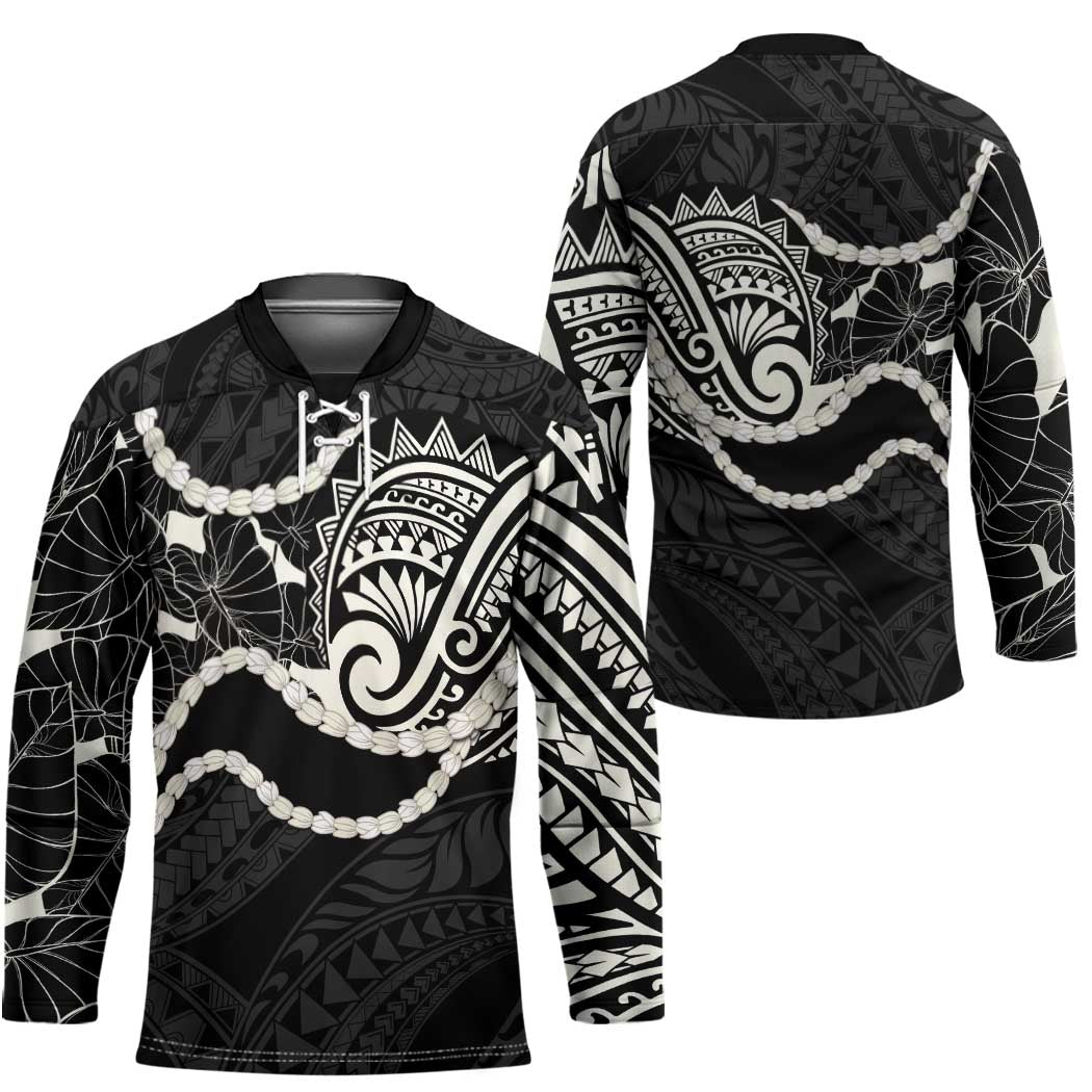 Aloha Hawaii Kalo Pikake Lei Hockey Jersey Chest Tattoo Black Hawaiian Pattern LT14 - Polynesian Pride