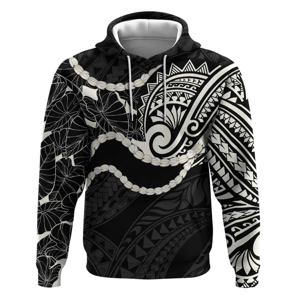 Aloha Hawaii Kalo Pikake Lei Hoodie Chest Tattoo Black Hawaiian Pattern LT14 Pullover Hoodie Black - Polynesian Pride
