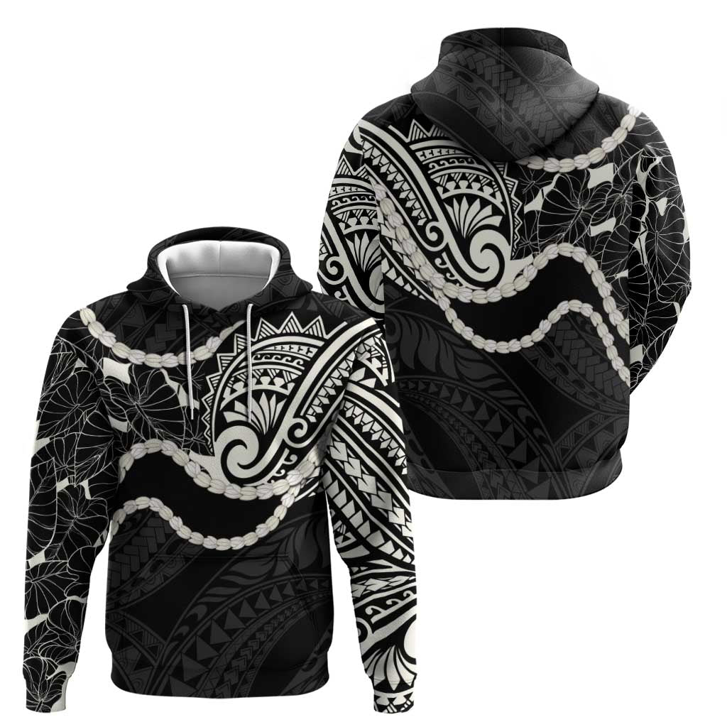 Aloha Hawaii Kalo Pikake Lei Hoodie Chest Tattoo Black Hawaiian Pattern LT14 - Polynesian Pride