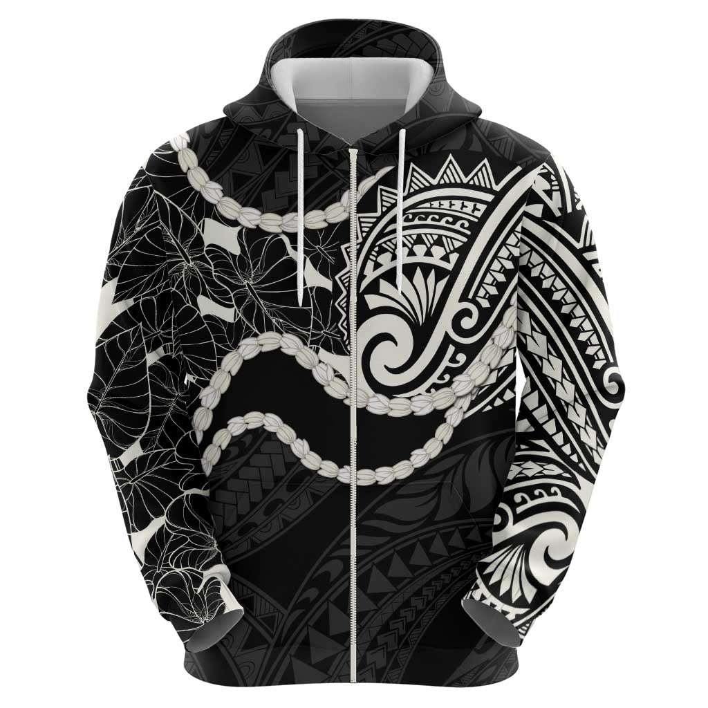 Aloha Hawaii Kalo Pikake Lei Hoodie Chest Tattoo Black Hawaiian Pattern LT14 - Polynesian Pride