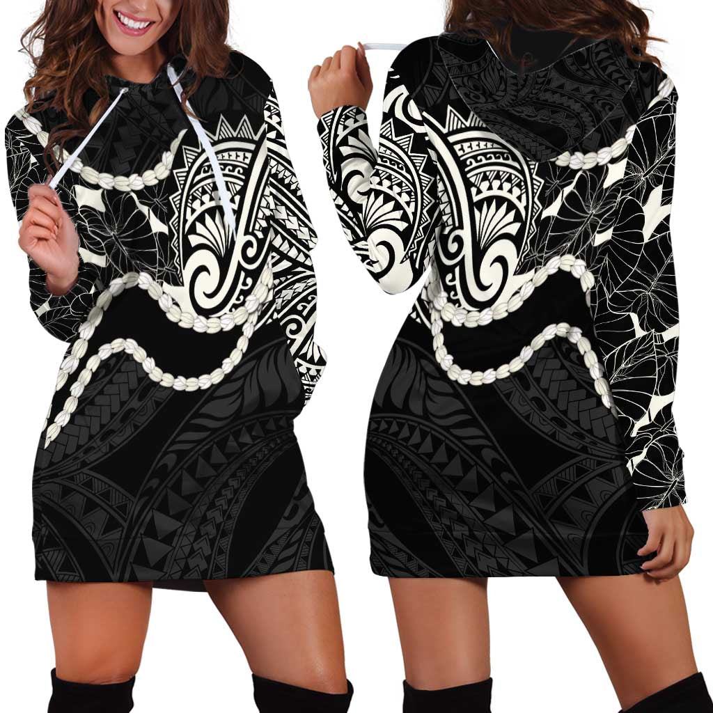 Aloha Hawaii Kalo Pikake Lei Hoodie Dress Chest Tattoo Black Hawaiian Pattern