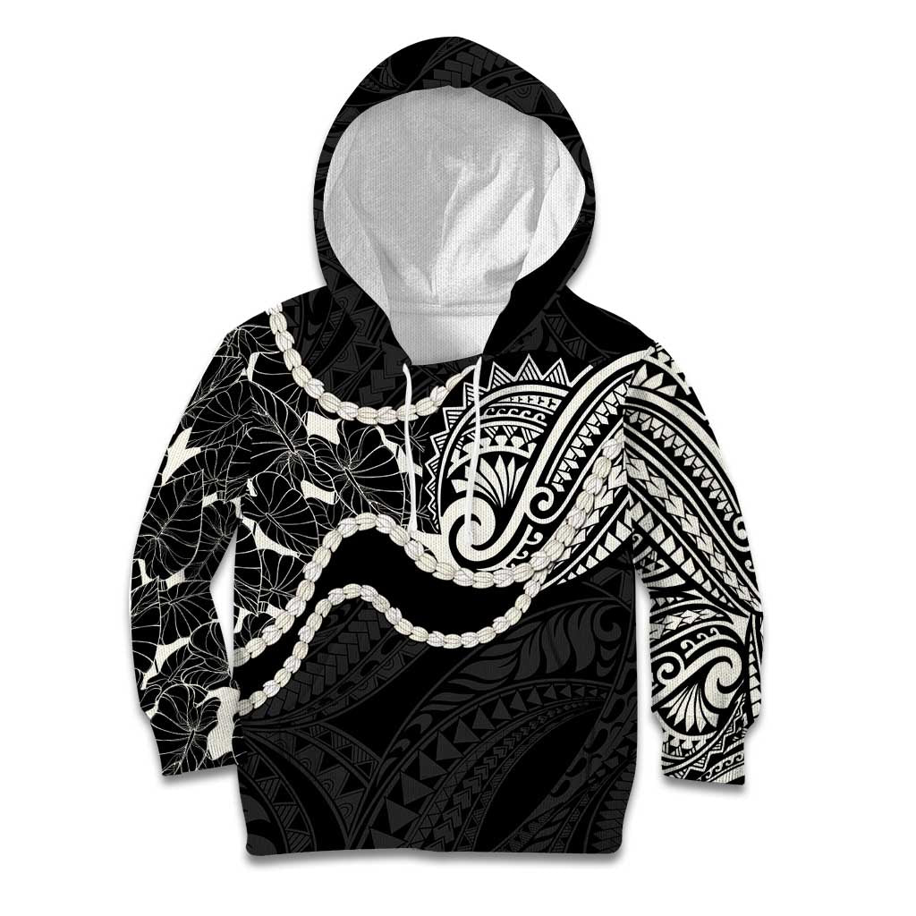 Aloha Hawaii Kalo Pikake Lei Kid Hoodie Chest Tattoo Black Hawaiian Pattern LT14 Hoodie Black - Polynesian Pride