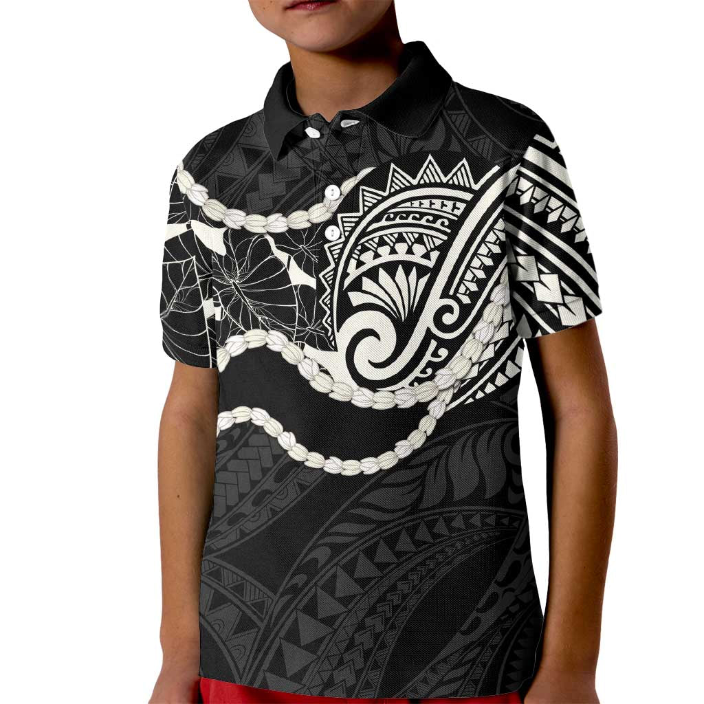 Aloha Hawaii Kalo Pikake Lei Kid Polo Shirt Chest Tattoo Black Hawaiian Pattern