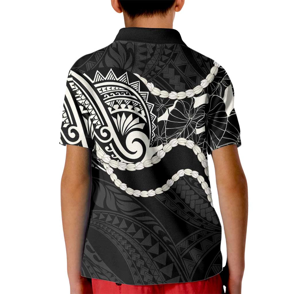 Aloha Hawaii Kalo Pikake Lei Kid Polo Shirt Chest Tattoo Black Hawaiian Pattern LT14 - Polynesian Pride