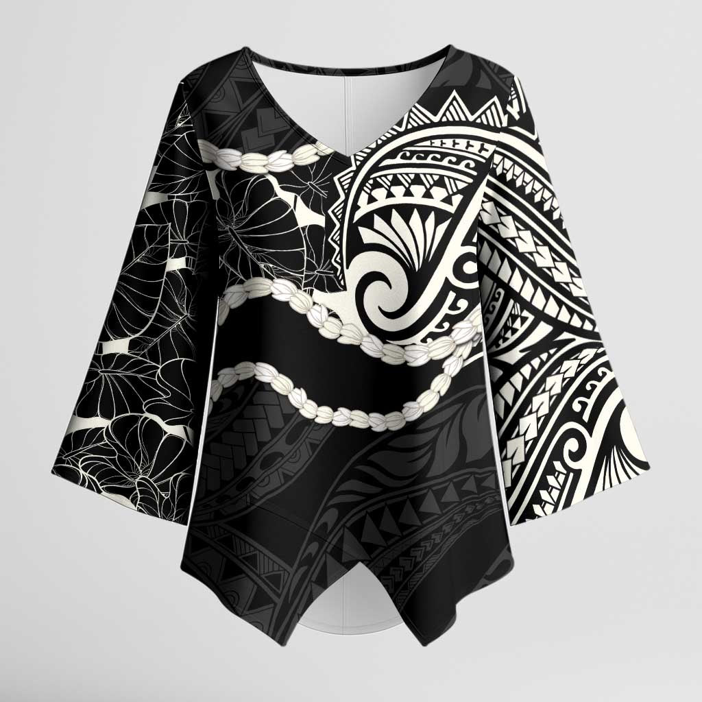 Aloha Hawaii Kalo Pikake Lei Kimono Sleeve Blouse Chest Tattoo Black Hawaiian Pattern LT14 Female Black - Polynesian Pride