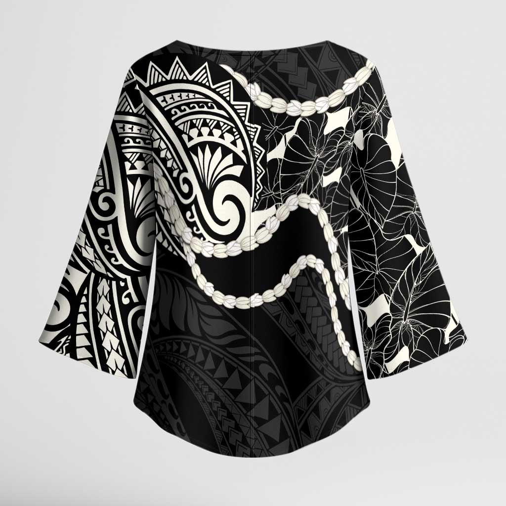 Aloha Hawaii Kalo Pikake Lei Kimono Sleeve Blouse Chest Tattoo Black Hawaiian Pattern LT14 - Polynesian Pride