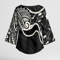 Aloha Hawaii Kalo Pikake Lei Kimono Sleeve Blouse Chest Tattoo Black Hawaiian Pattern LT14 - Polynesian Pride