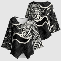 Aloha Hawaii Kalo Pikake Lei Kimono Sleeve Blouse Chest Tattoo Black Hawaiian Pattern LT14 - Polynesian Pride