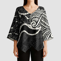 Aloha Hawaii Kalo Pikake Lei Kimono Sleeve Blouse Chest Tattoo Black Hawaiian Pattern LT14 - Polynesian Pride