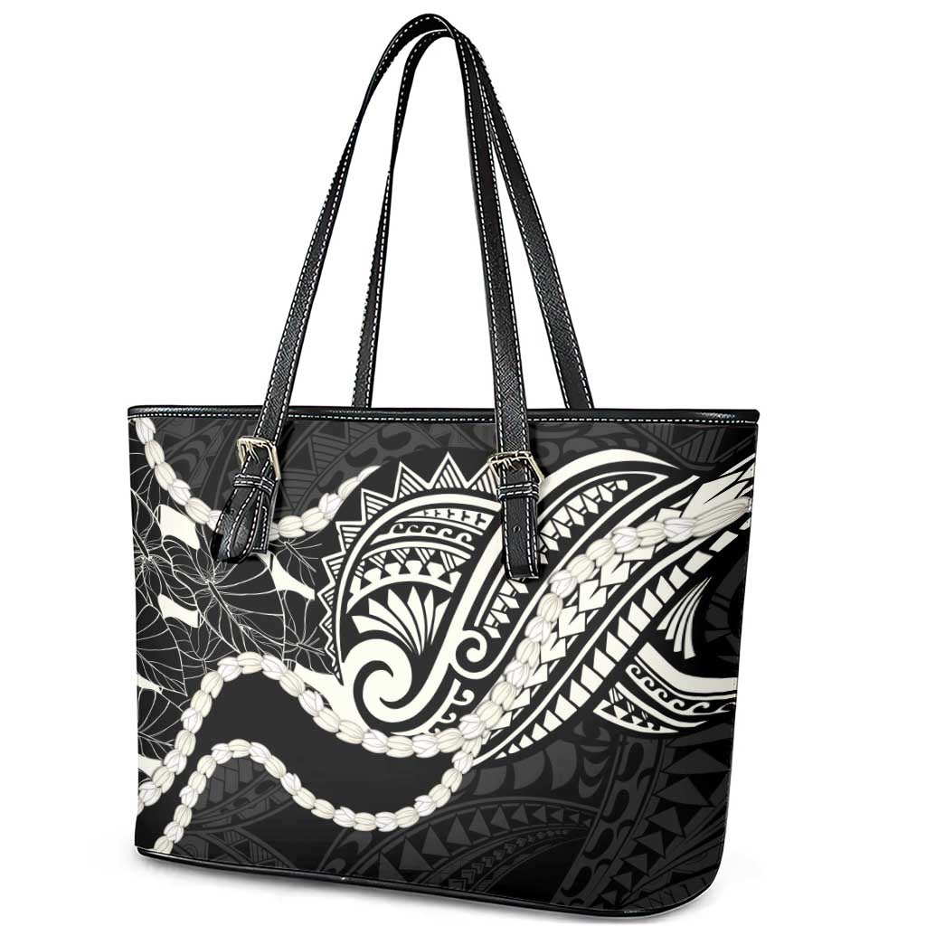 Aloha Hawaii Kalo Pikake Lei Leather Tote Bag Chest Tattoo Black Hawaiian Pattern LT14 - Polynesian Pride