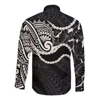 Aloha Hawaii Kalo Pikake Lei Long Sleeve Button Shirt Chest Tattoo Black Hawaiian Pattern LT14 - Polynesian Pride