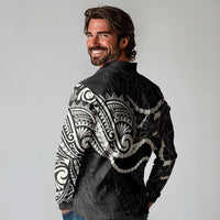 Aloha Hawaii Kalo Pikake Lei Long Sleeve Polo Shirt Chest Tattoo Black Hawaiian Pattern