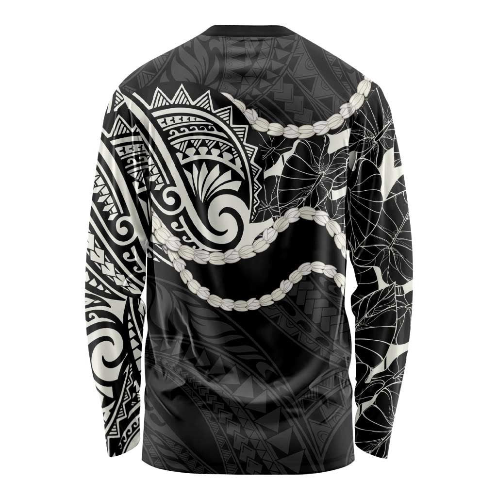 Aloha Hawaii Kalo Pikake Lei Long Sleeve Shirt Chest Tattoo Black Hawaiian Pattern LT14 - Polynesian Pride