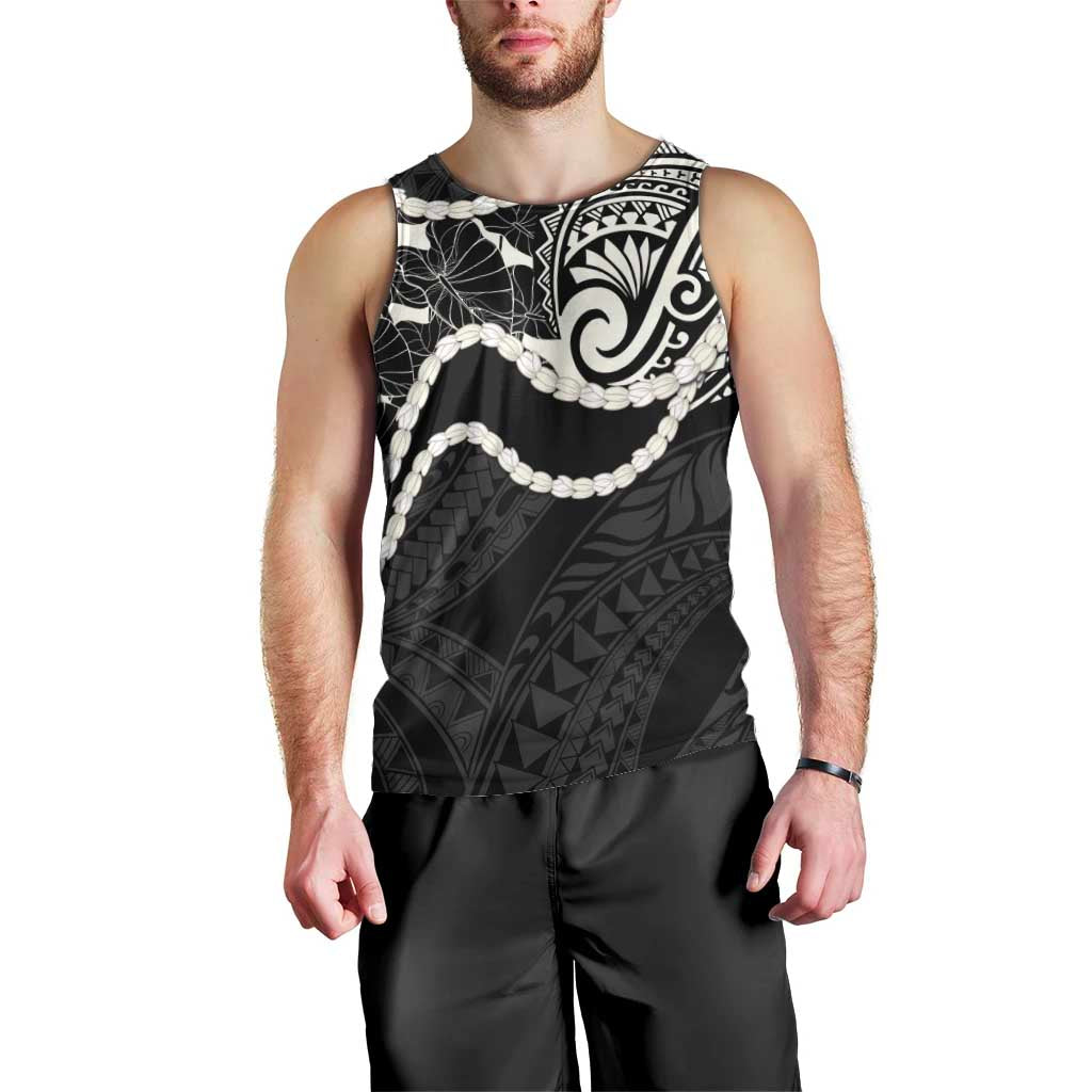 Aloha Hawaii Kalo Pikake Lei Men Tank Top Chest Tattoo Black Hawaiian Pattern
