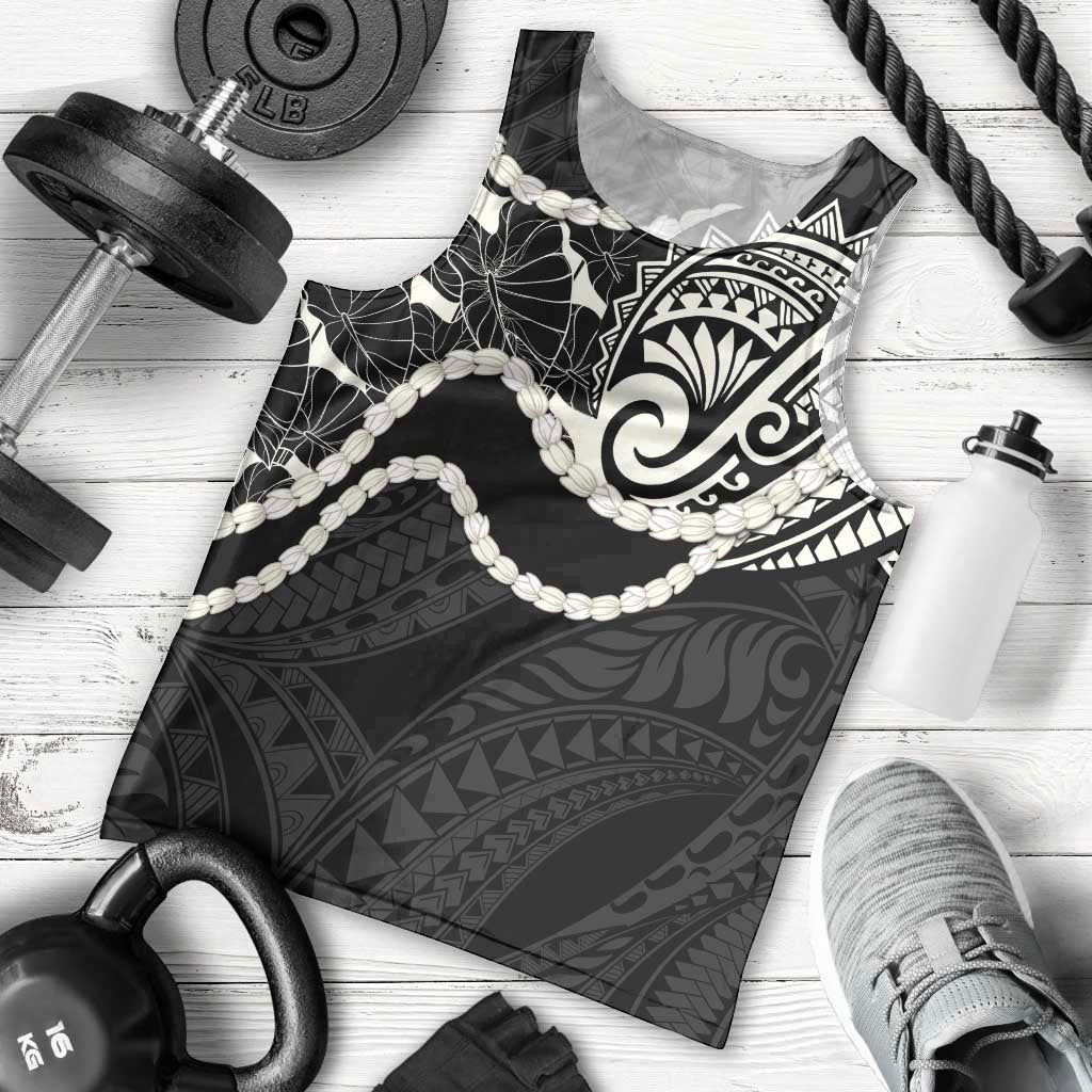 Aloha Hawaii Kalo Pikake Lei Men Tank Top Chest Tattoo Black Hawaiian Pattern