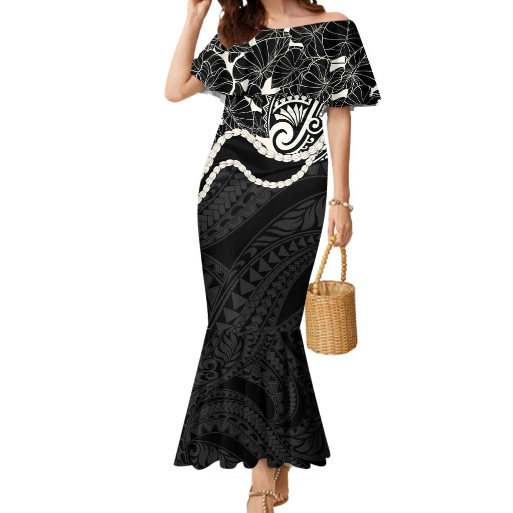 Aloha Hawaii Kalo Pikake Lei Mermaid Dress Chest Tattoo Black Hawaiian Pattern LT14 Women Black - Polynesian Pride