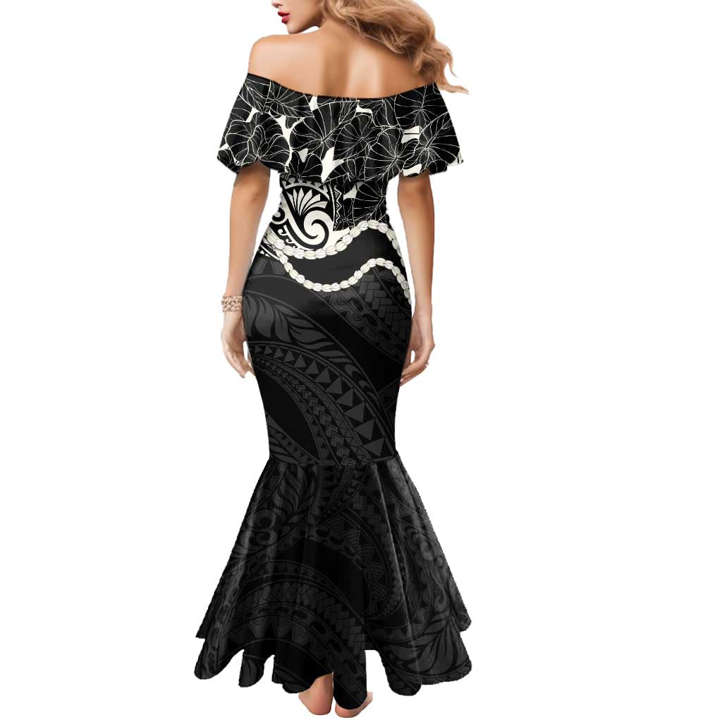 Aloha Hawaii Kalo Pikake Lei Mermaid Dress Chest Tattoo Black Hawaiian Pattern LT14 - Polynesian Pride