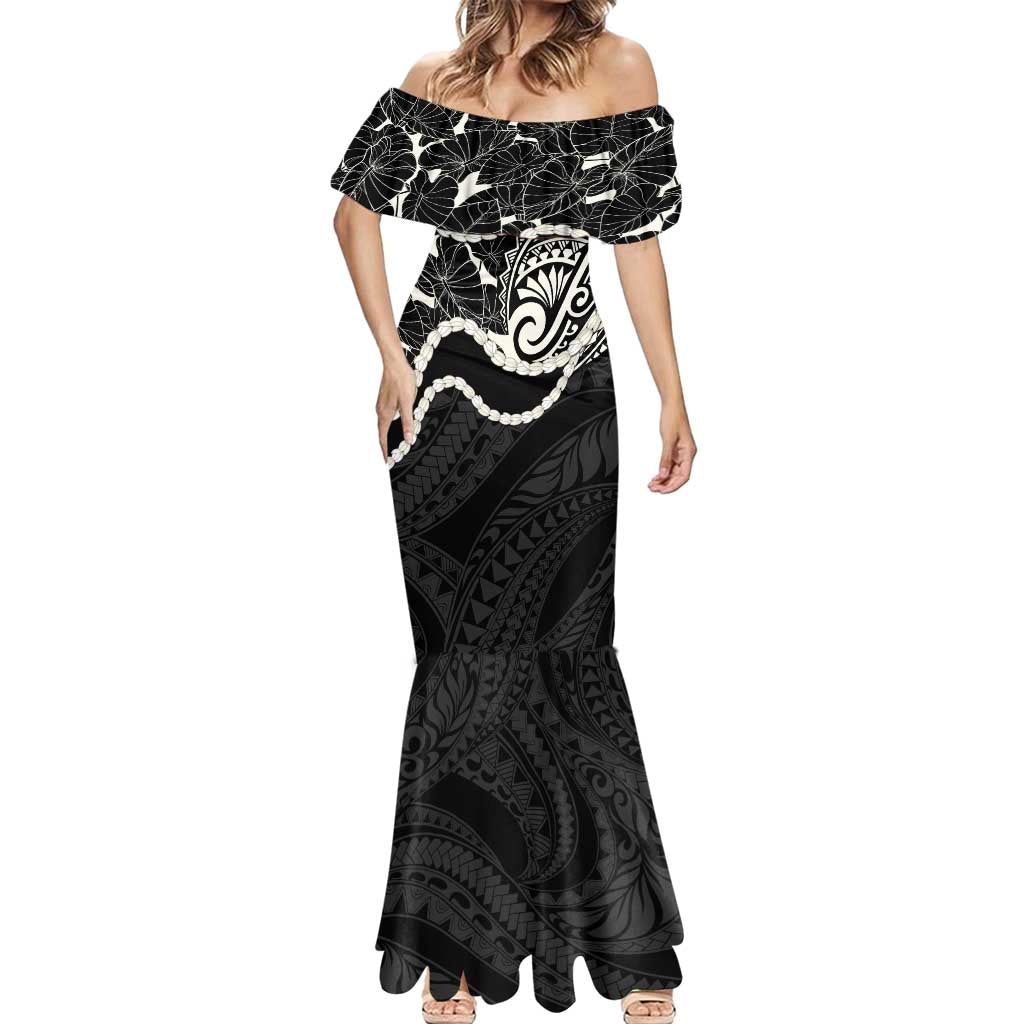 Aloha Hawaii Kalo Pikake Lei Mermaid Dress Chest Tattoo Black Hawaiian Pattern LT14 - Polynesian Pride
