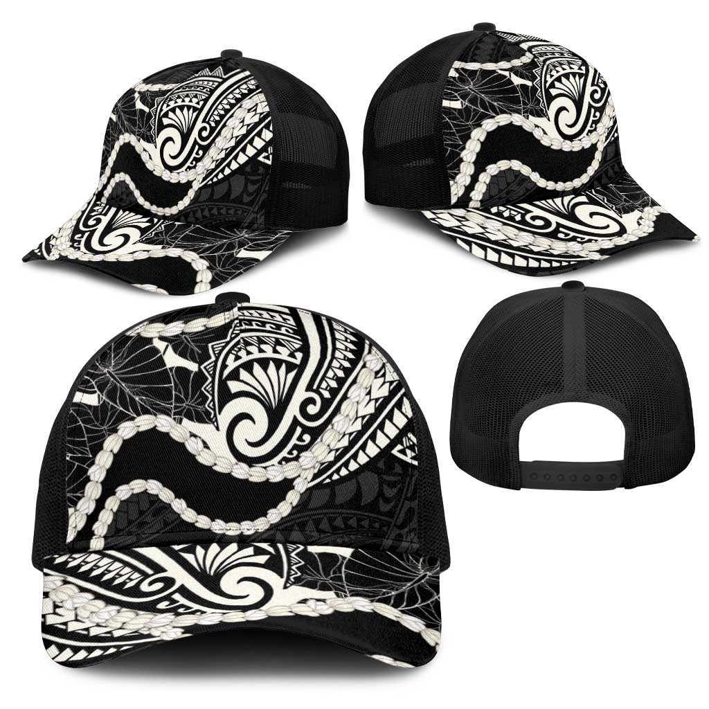 Aloha Hawaii Kalo Pikake Lei Mesh Trucker Cap Chest Tattoo Black Hawaiian Pattern LT14 - Polynesian Pride