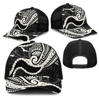 Aloha Hawaii Kalo Pikake Lei Mesh Trucker Cap Chest Tattoo Black Hawaiian Pattern LT14 - Polynesian Pride