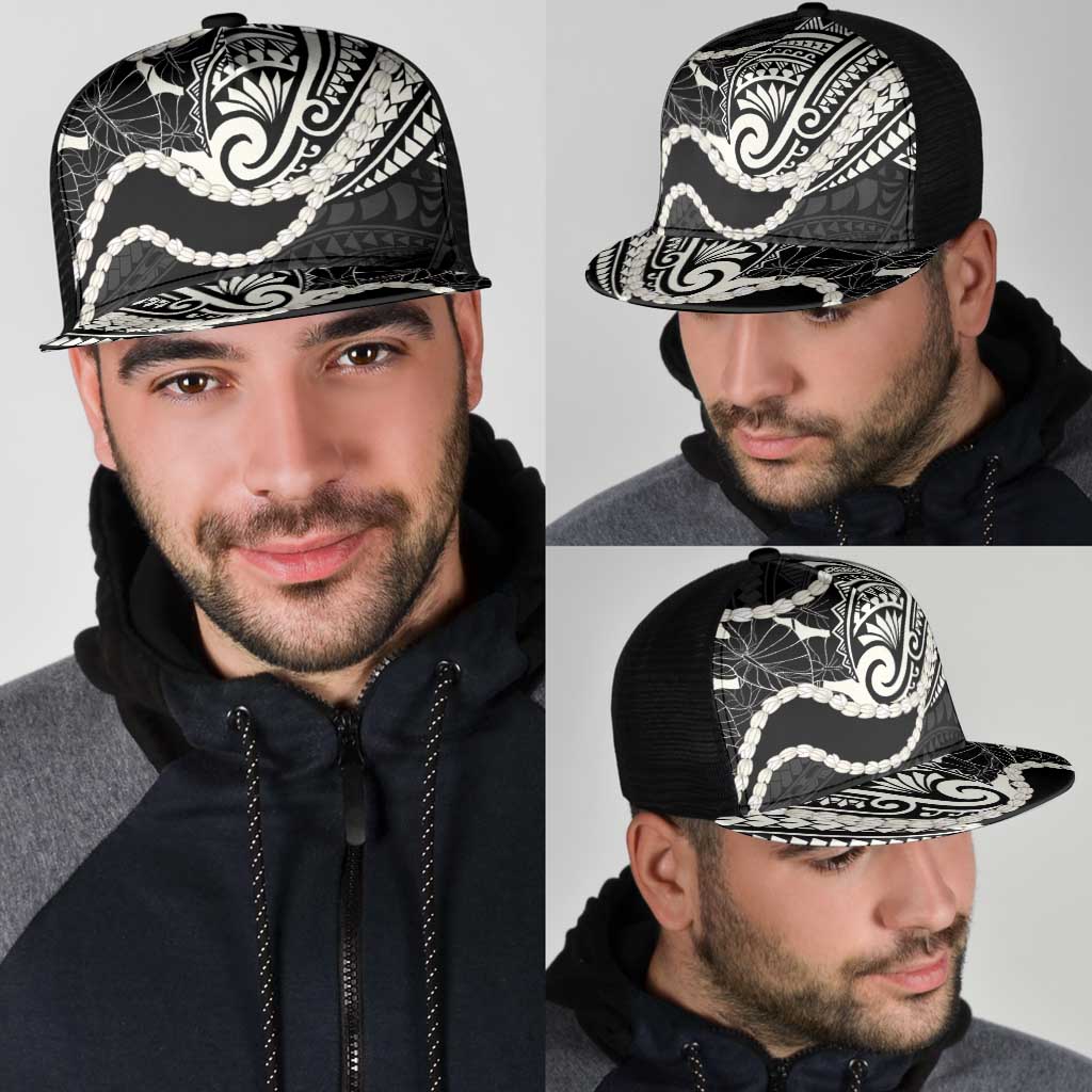 Aloha Hawaii Kalo Pikake Lei Mesh Trucker Cap Chest Tattoo Black Hawaiian Pattern LT14 - Polynesian Pride
