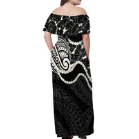 Aloha Hawaii Kalo Pikake Lei Off Shoulder Maxi Dress Chest Tattoo Black Hawaiian Pattern LT14 - Polynesian Pride