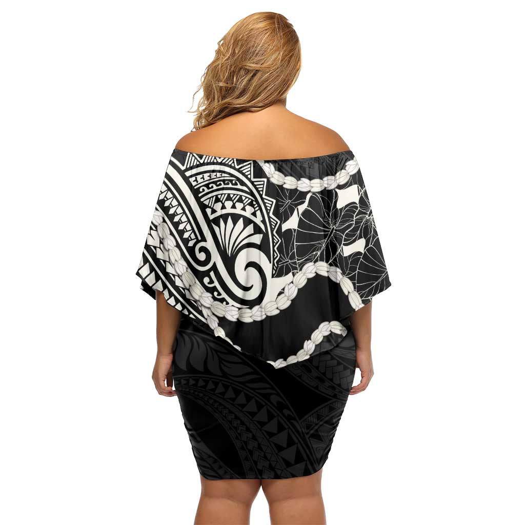 Aloha Hawaii Kalo Pikake Lei Off Shoulder Short Dress Chest Tattoo Black Hawaiian Pattern LT14 - Polynesian Pride