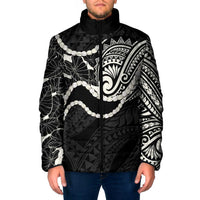 Aloha Hawaii Kalo Pikake Lei Padded Jacket Chest Tattoo Black Hawaiian Pattern LT14 Men Black - Polynesian Pride