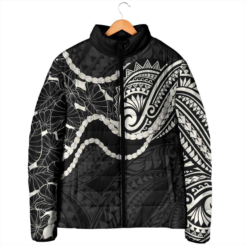 Aloha Hawaii Kalo Pikake Lei Padded Jacket Chest Tattoo Black Hawaiian Pattern LT14 - Polynesian Pride
