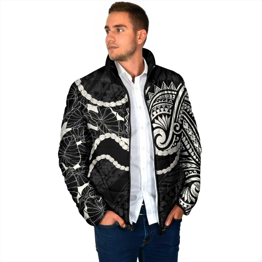 Aloha Hawaii Kalo Pikake Lei Padded Jacket Chest Tattoo Black Hawaiian Pattern LT14 - Polynesian Pride