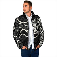 Aloha Hawaii Kalo Pikake Lei Padded Jacket Chest Tattoo Black Hawaiian Pattern LT14 - Polynesian Pride