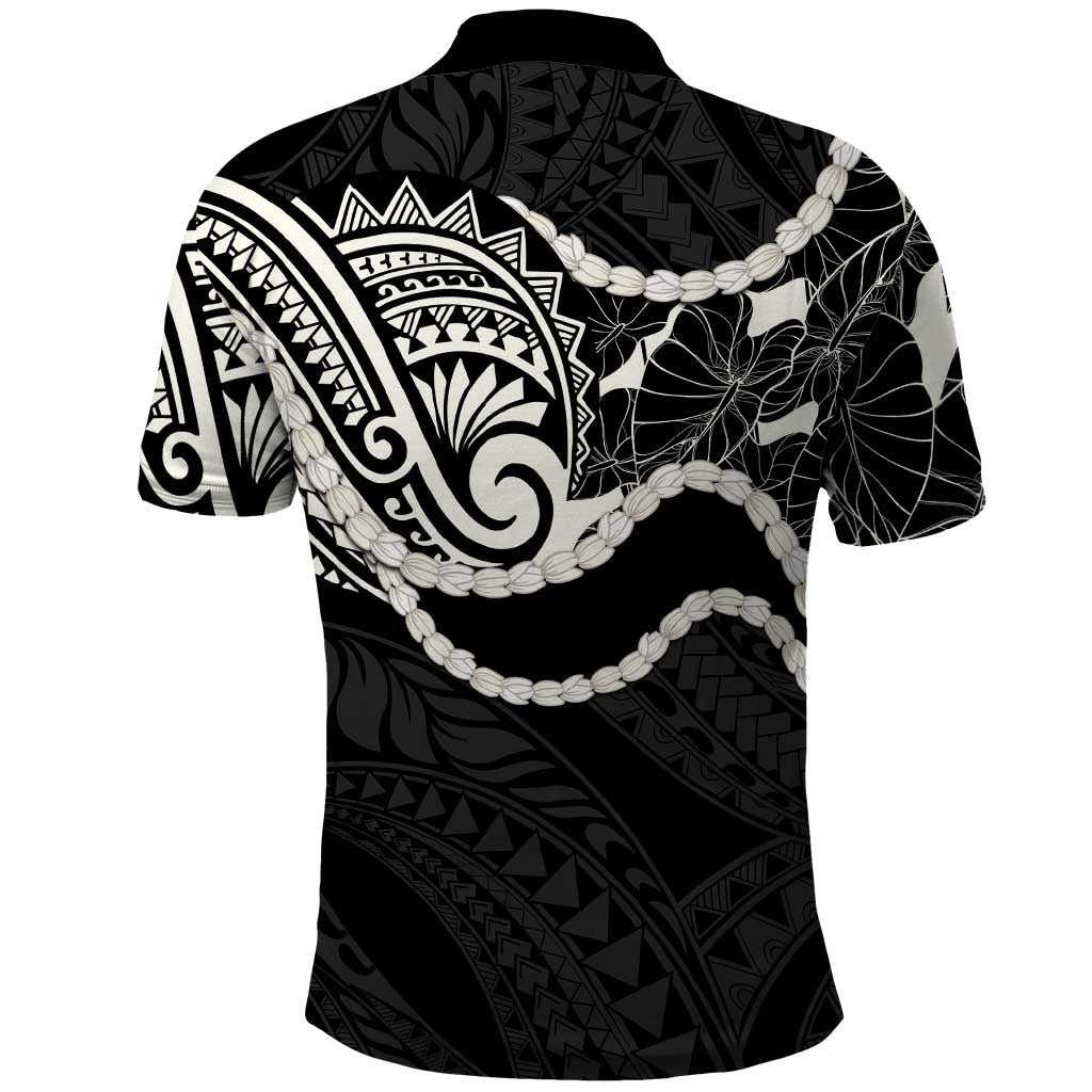 Aloha Hawaii Kalo Pikake Lei Polo Shirt Chest Tattoo Black Hawaiian Pattern