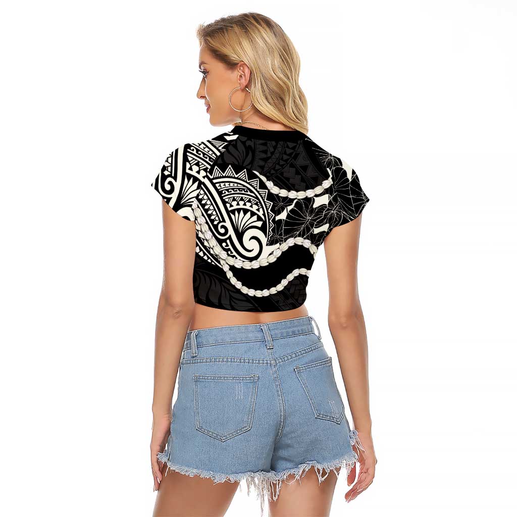 Aloha Hawaii Kalo Pikake Lei Raglan Cropped T Shirt Chest Tattoo Black Hawaiian Pattern LT14 - Polynesian Pride