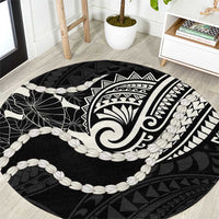 Aloha Hawaii Kalo Pikake Lei Round Carpet Chest Tattoo Black Hawaiian Pattern