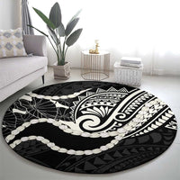Aloha Hawaii Kalo Pikake Lei Round Carpet Chest Tattoo Black Hawaiian Pattern